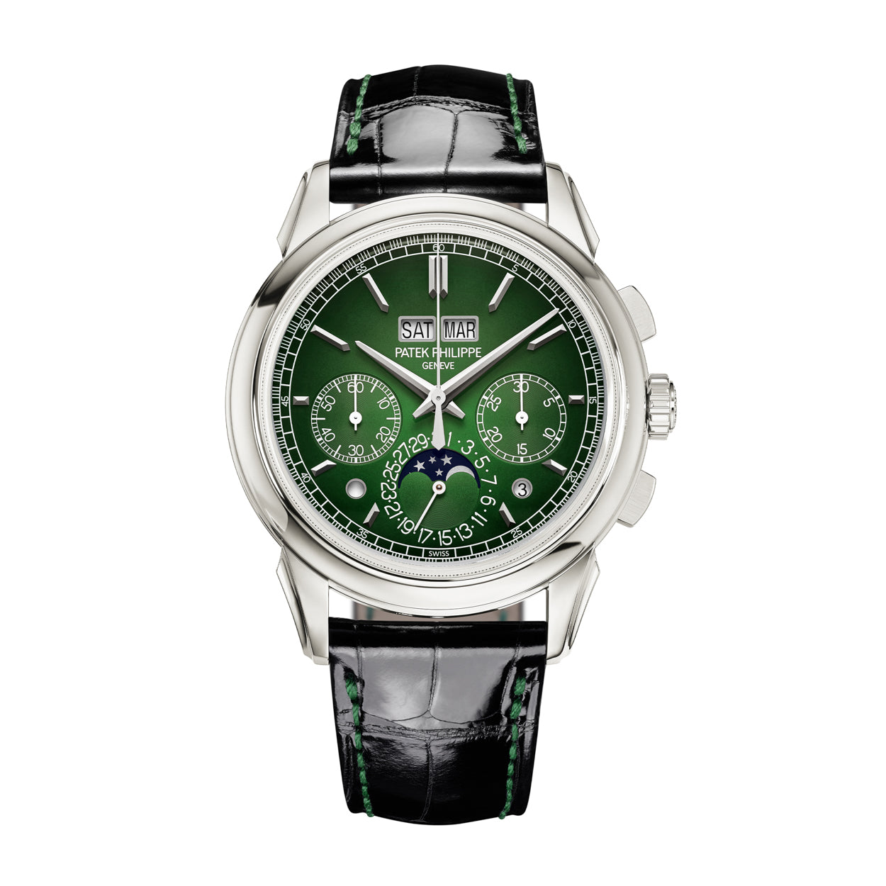 インテリア時計 PatekPhilippeGrandSovereignllSilverGreen Calendar Green 41mm – Gladius Joias